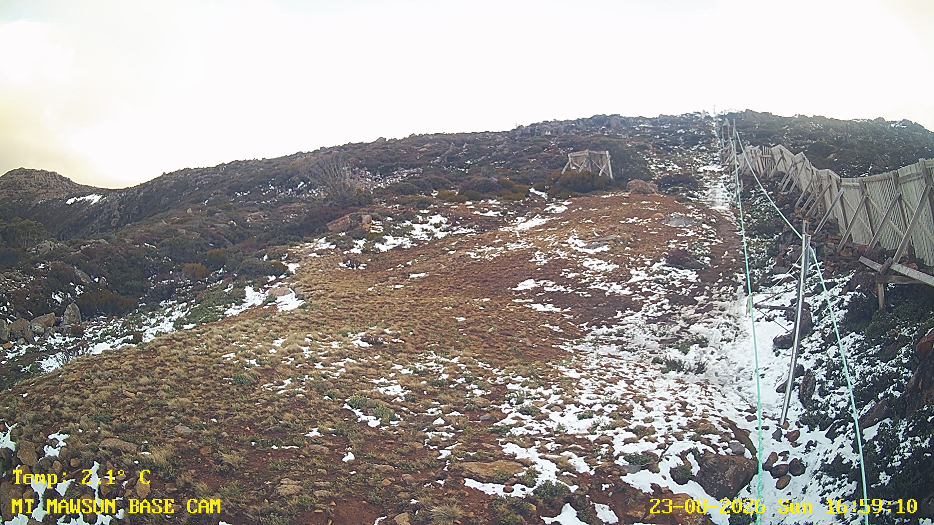 Mt Mawson Base Cam #1 snow cam captured at 23 August 2026 at 5:13 pm AEST