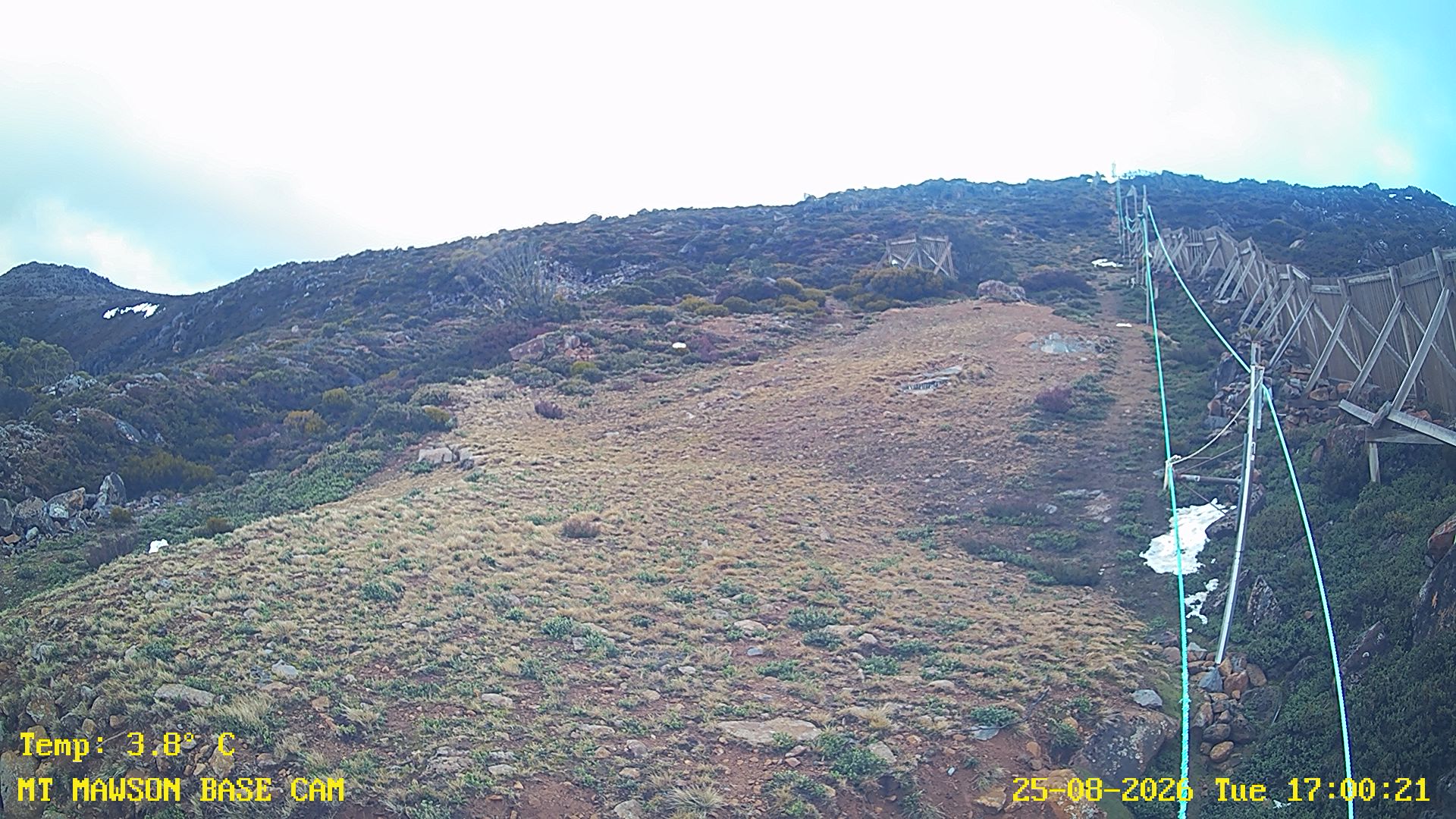 Mt Mawson Base Cam #1 snow cam captured at 25 August 2026 at 5:13 pm AEST