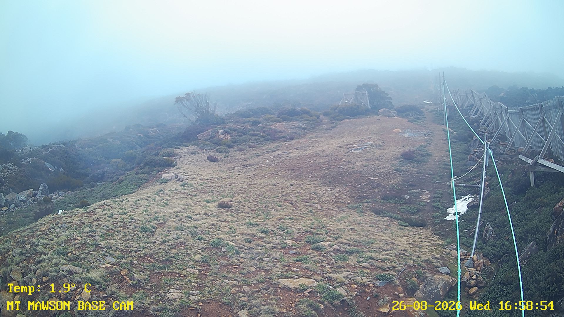 Mt Mawson Base Cam #1 snow cam captured at 26 August 2026 at 5:13 pm AEST