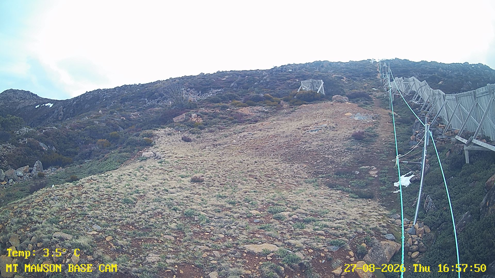 Mt Mawson Base Cam #1 snow cam captured at 27 August 2026 at 5:13 pm AEST