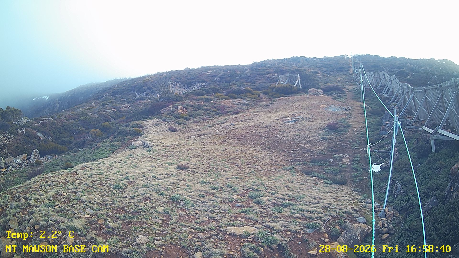 Mt Mawson Base Cam #1 snow cam captured at 28 August 2026 at 5:13 pm AEST