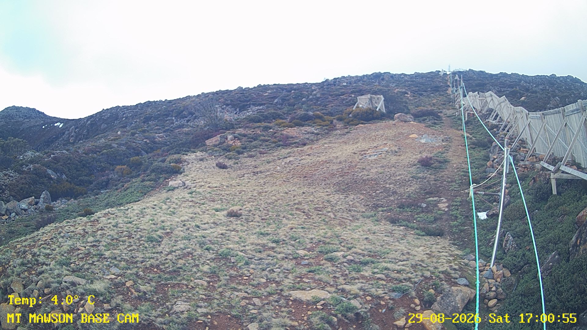 Mt Mawson Base Cam #1 snow cam captured at 29 August 2026 at 5:13 pm AEST