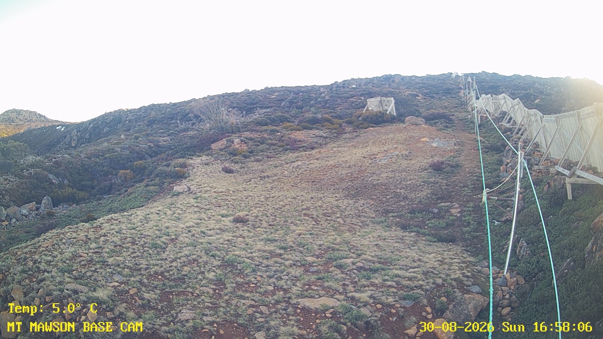 Mt Mawson Base Cam #1 snow cam captured at 30 August 2026 at 4:59 pm AEST