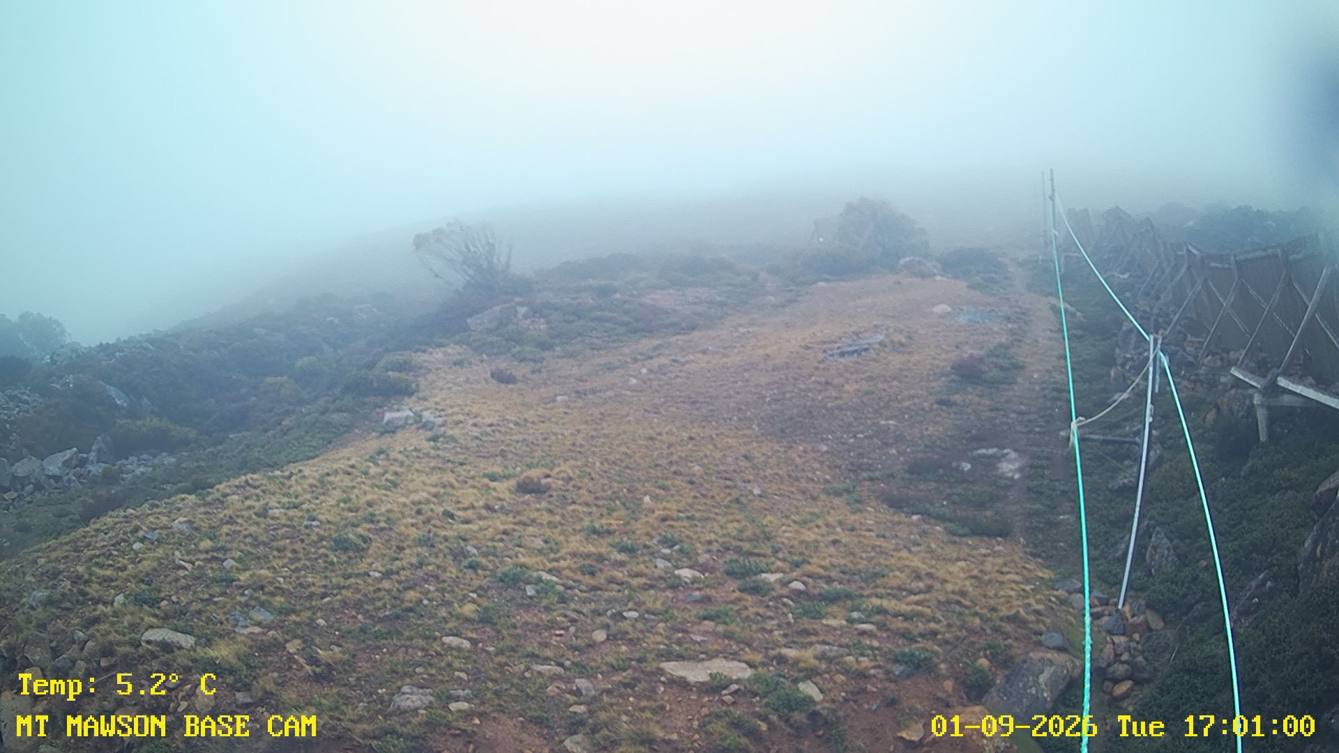 Mt Mawson Base Cam #1 snow cam captured at 1 September 2026 at 5:41 pm AEST