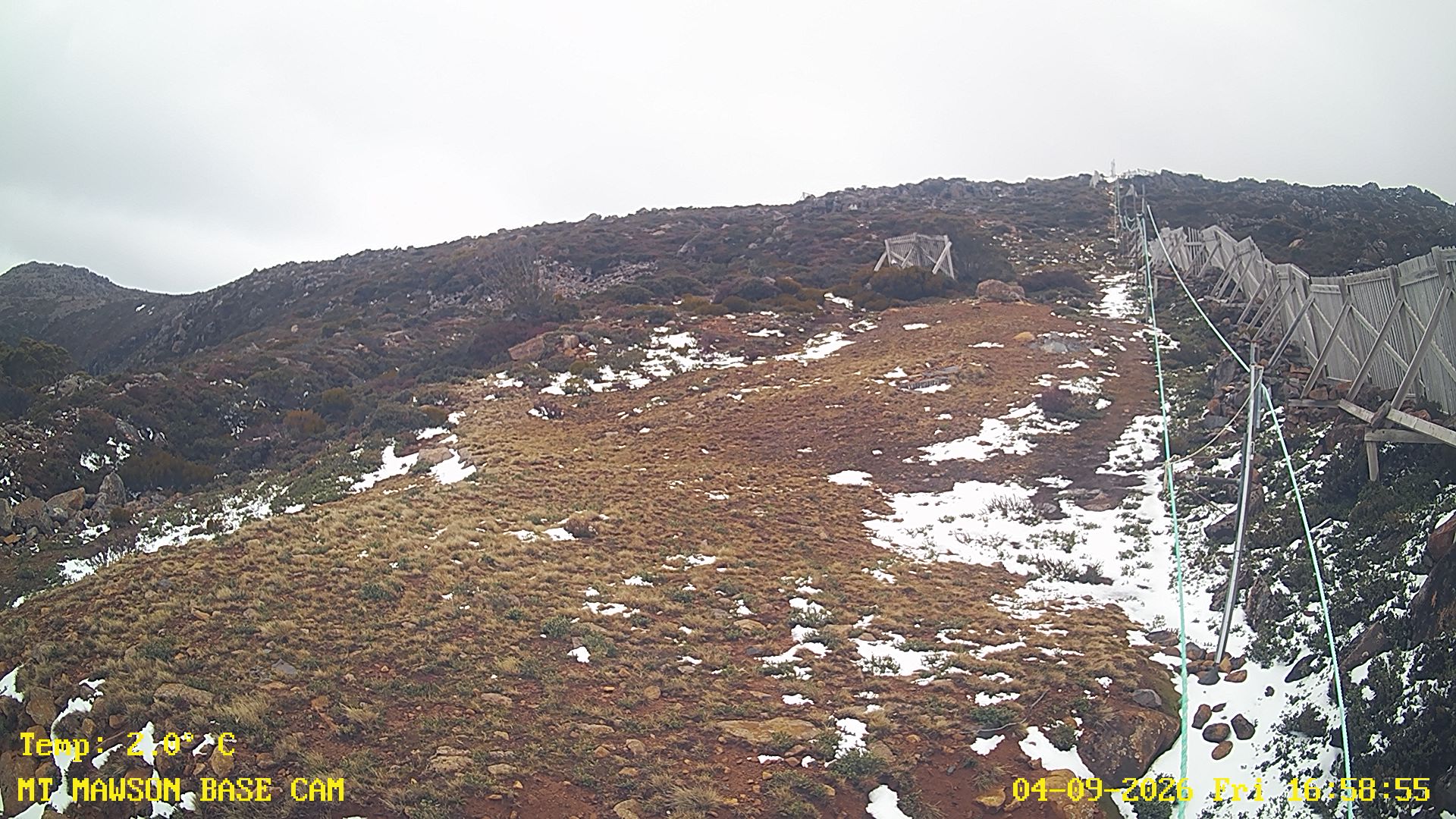 Mt Mawson Base Cam #1 snow cam captured at 4 September 2026 at 5:11 pm AEST