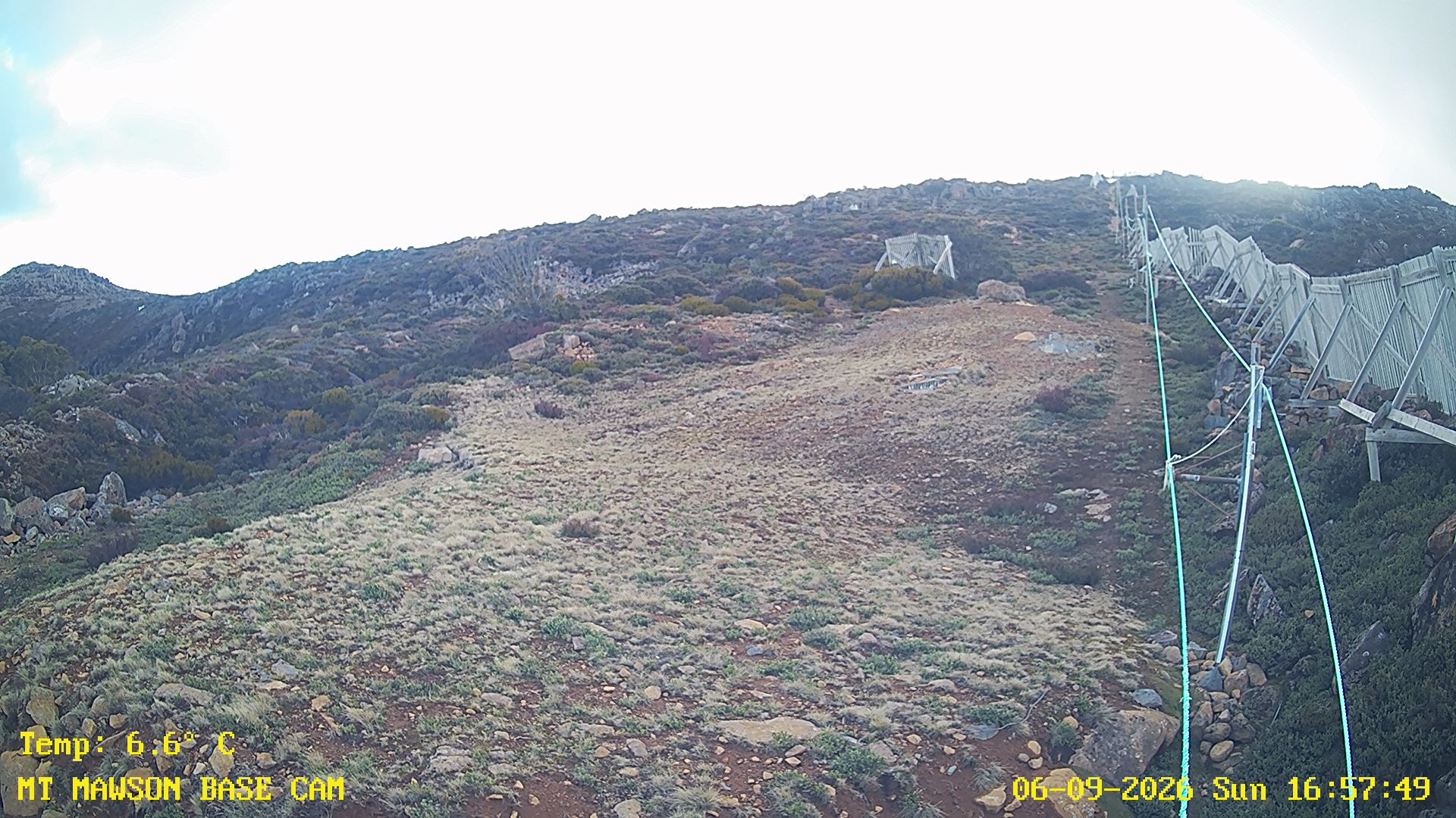 Mt Mawson Base Cam #1 snow cam captured at 6 September 2026 at 5:01 pm AEST