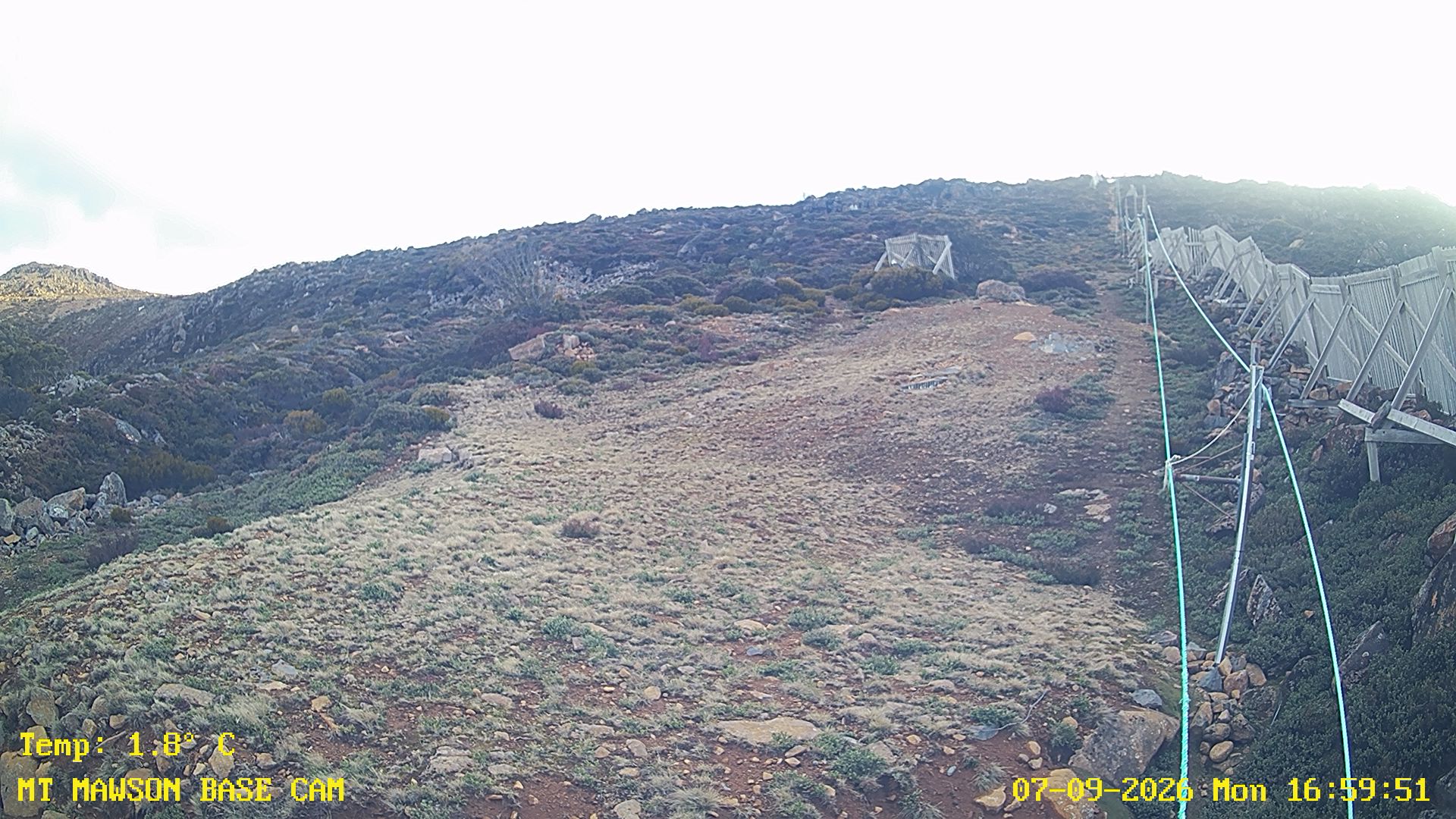 Mt Mawson Base Cam #1 snow cam captured at 7 September 2026 at 5:01 pm AEST