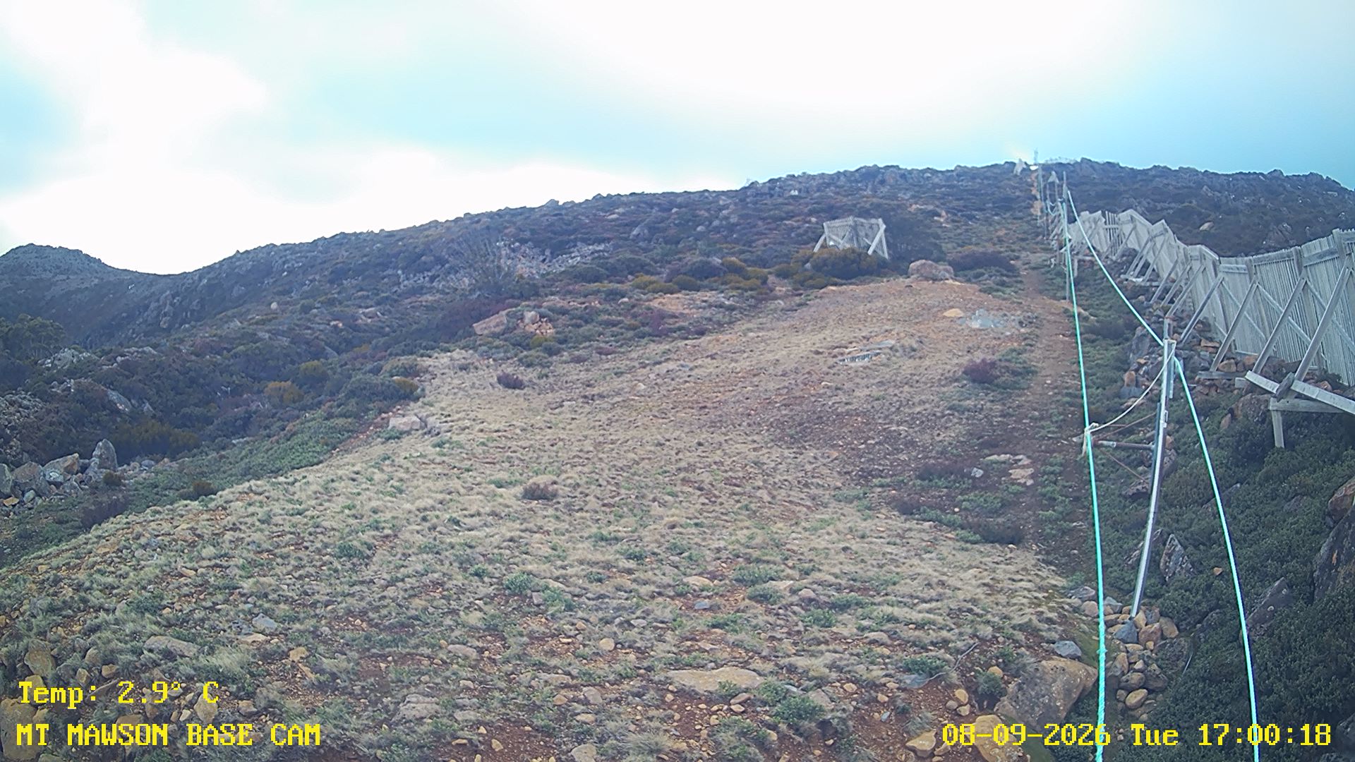 Mt Mawson Base Cam #1 snow cam captured at 8 September 2026 at 5:13 pm AEST