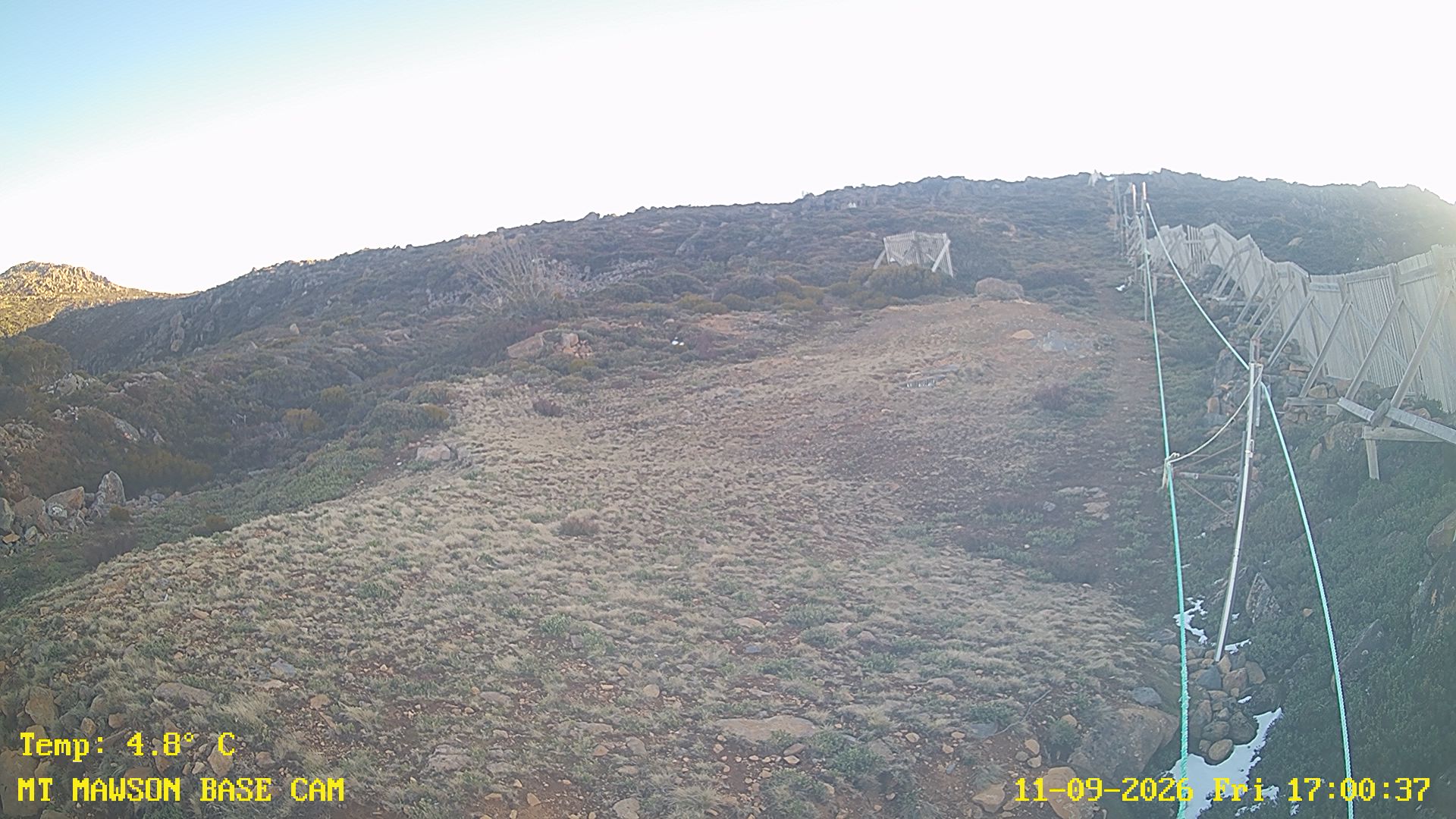 Mt Mawson Base Cam #1 snow cam captured at 11 September 2026 at 5:10 pm AEST