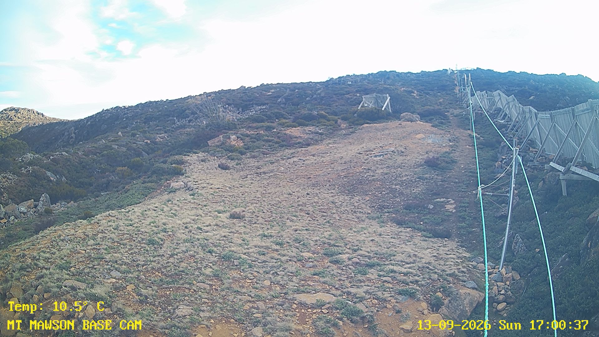 Mt Mawson Base Cam #1 snow cam captured at 13 September 2026 at 5:06 pm AEST