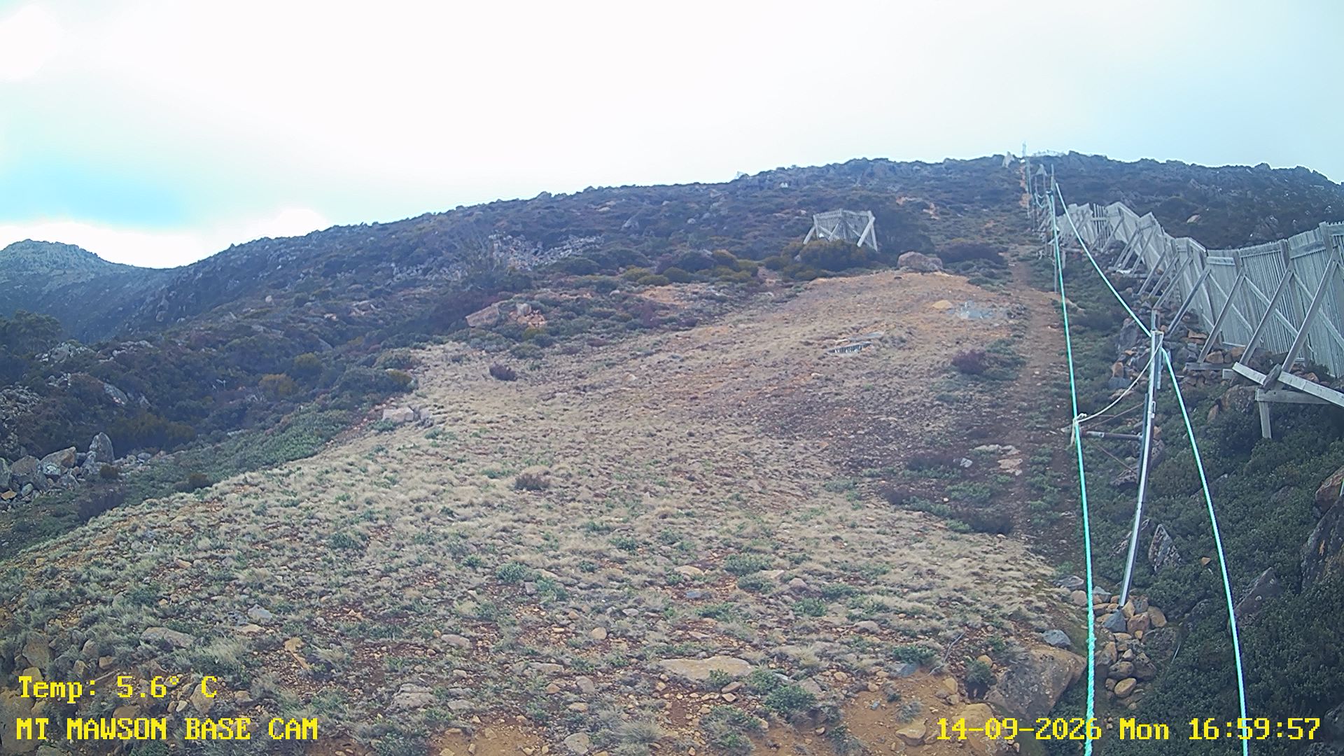 Mt Mawson Base Cam #1 snow cam captured at 14 September 2026 at 5:21 pm AEST
