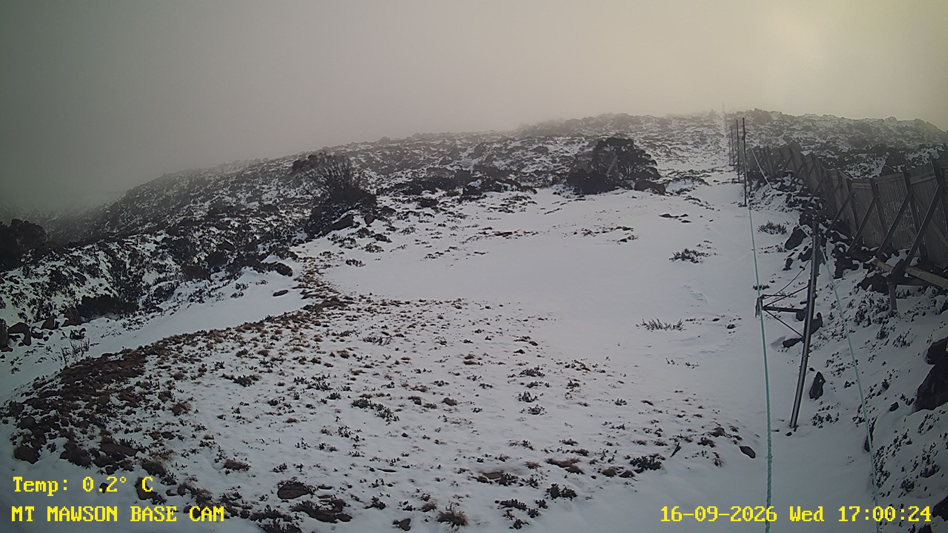 Mt Mawson Base Cam #1 snow cam captured at 16 September 2026 at 5:05 pm AEST