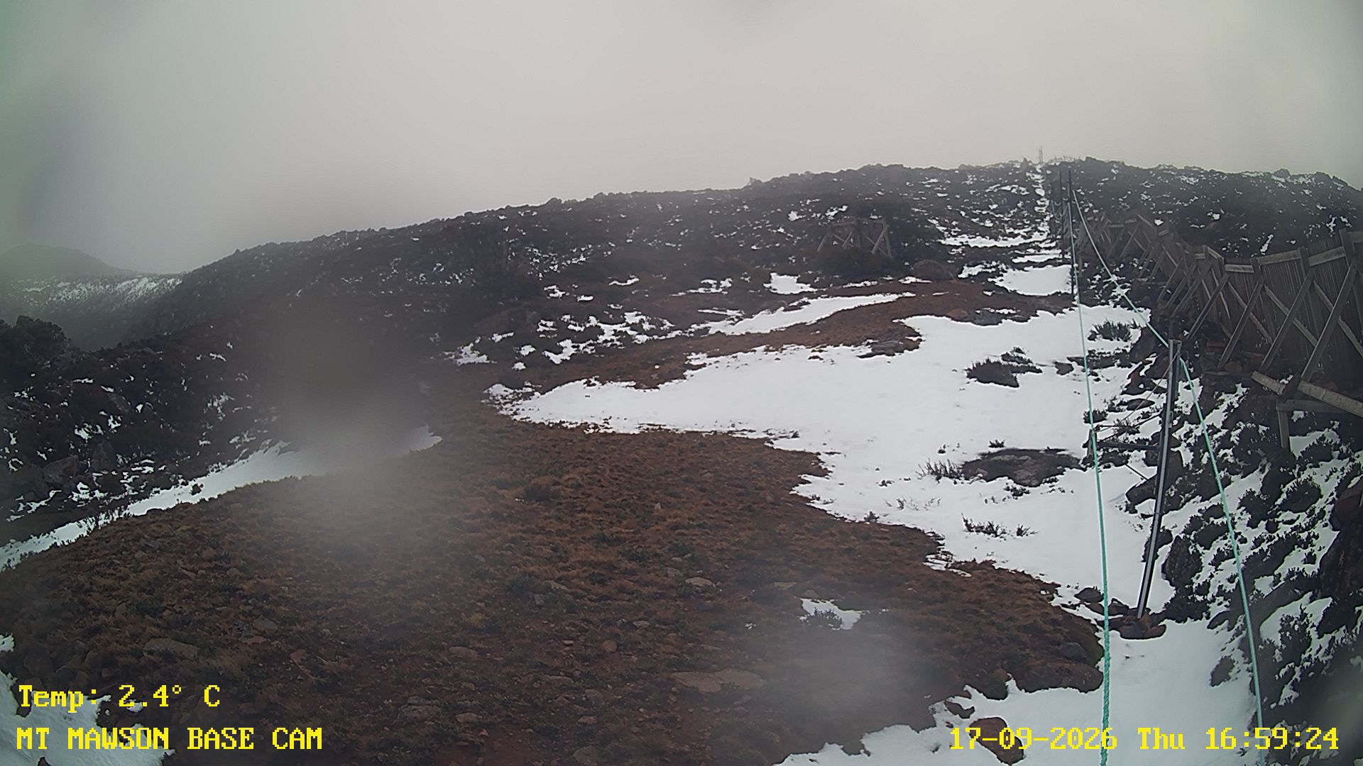 Mt Mawson Base Cam #1 snow cam captured at 17 September 2026 at 5:03 pm AEST