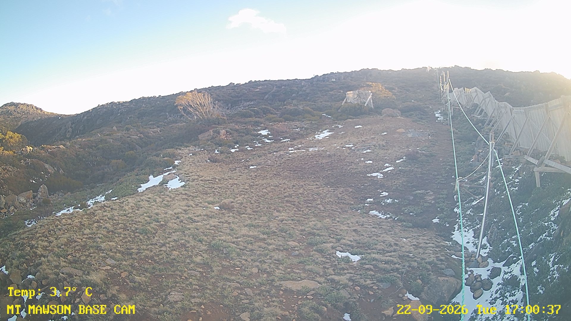Mt Mawson Base Cam #1 snow cam captured at 22 September 2026 at 5:13 pm AEST