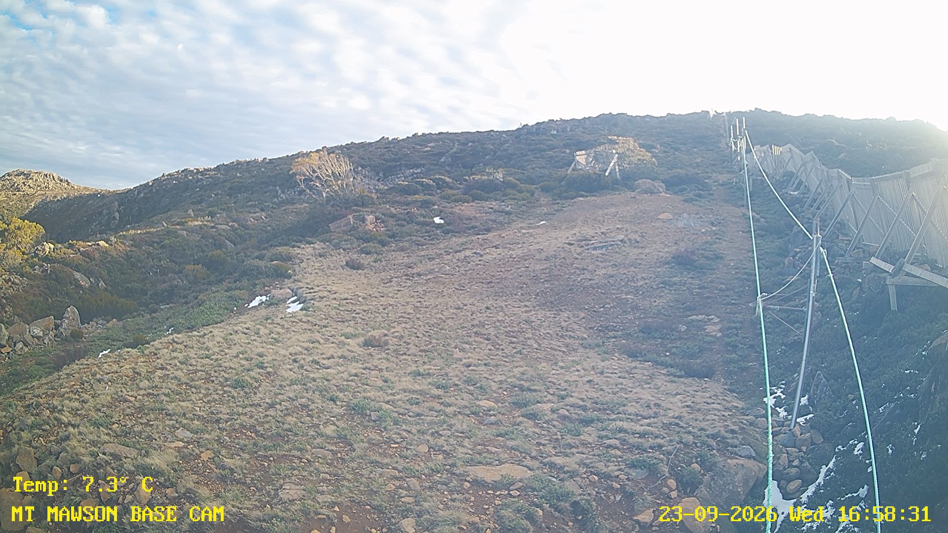 Mt Mawson Base Cam #1 snow cam captured at 23 September 2026 at 5:13 pm AEST
