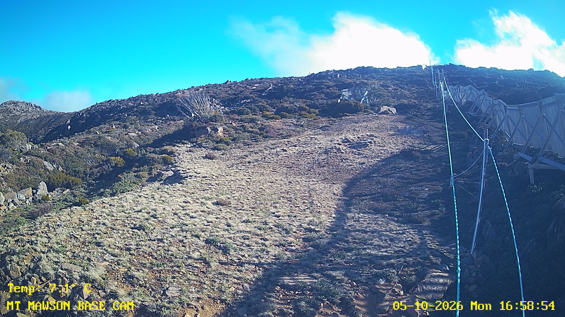 Mt Mawson Base Cam #1 snow cam captured at 5 October 2026 at 5:03 pm AEDT