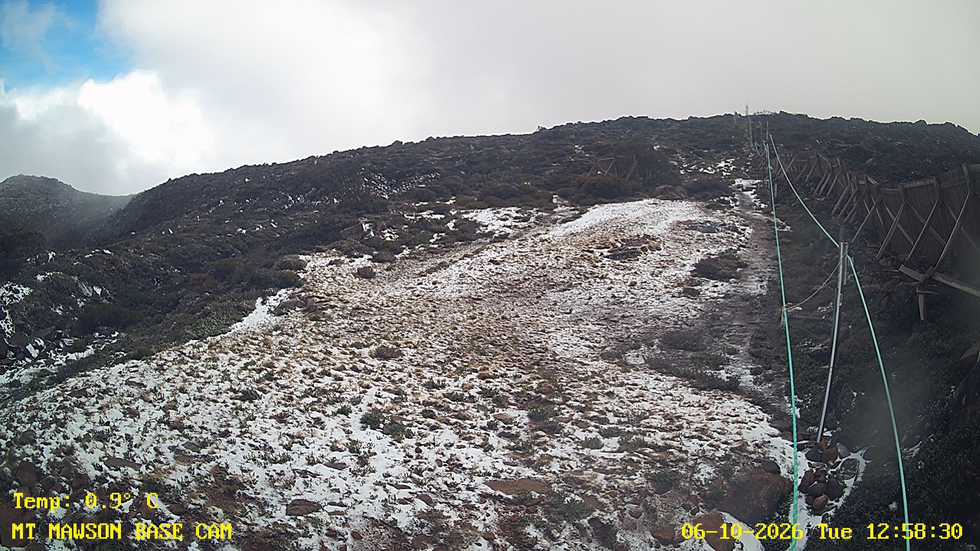 Mt Mawson Base Cam #1 snow cam captured at 6 October 2026 at 1:03 pm AEDT