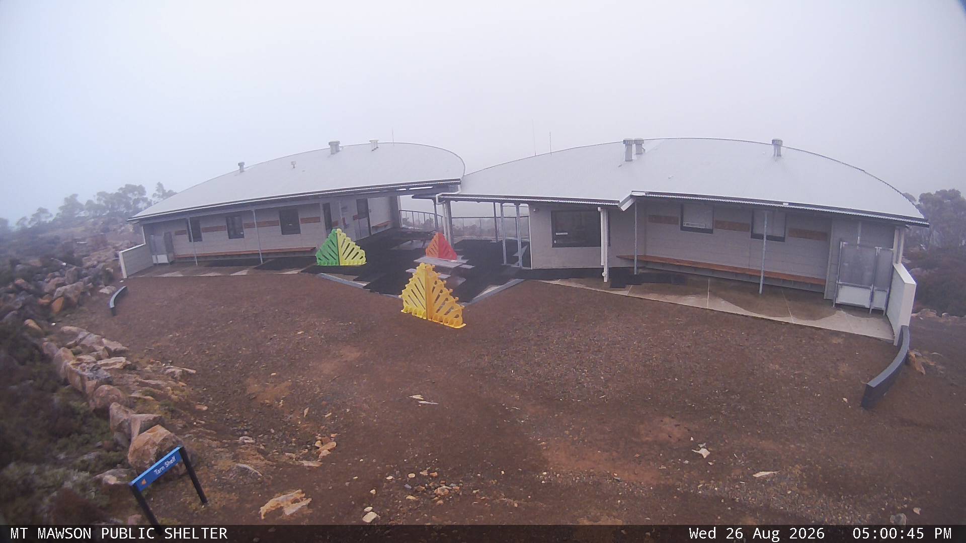 Mt Mawson Public Shelter snow cam captured at 26 August 2026 at 5:13 pm AEST