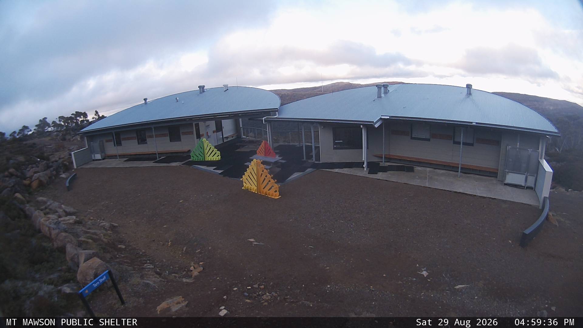 Mt Mawson Public Shelter snow cam captured at 29 August 2026 at 5:13 pm AEST