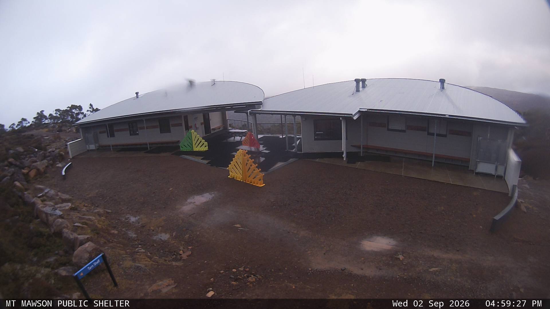 Mt Mawson Public Shelter snow cam captured at 2 September 2026 at 5:13 pm AEST