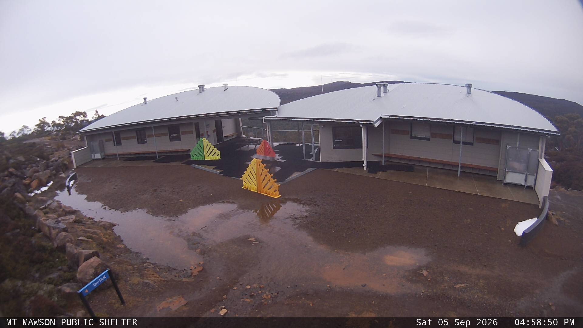 Mt Mawson Public Shelter snow cam captured at 5 September 2026 at 5:06 pm AEST