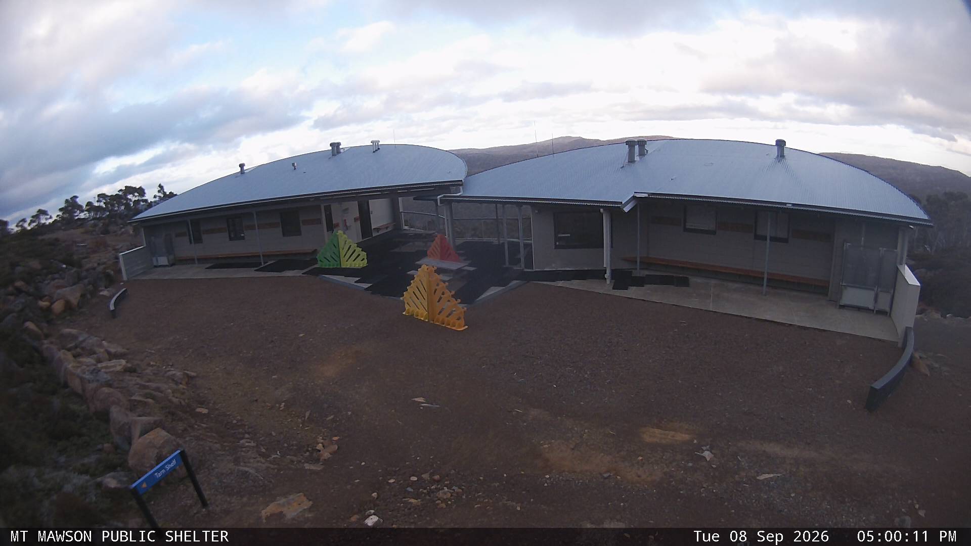 Mt Mawson Public Shelter snow cam captured at 8 September 2026 at 5:00 pm AEST