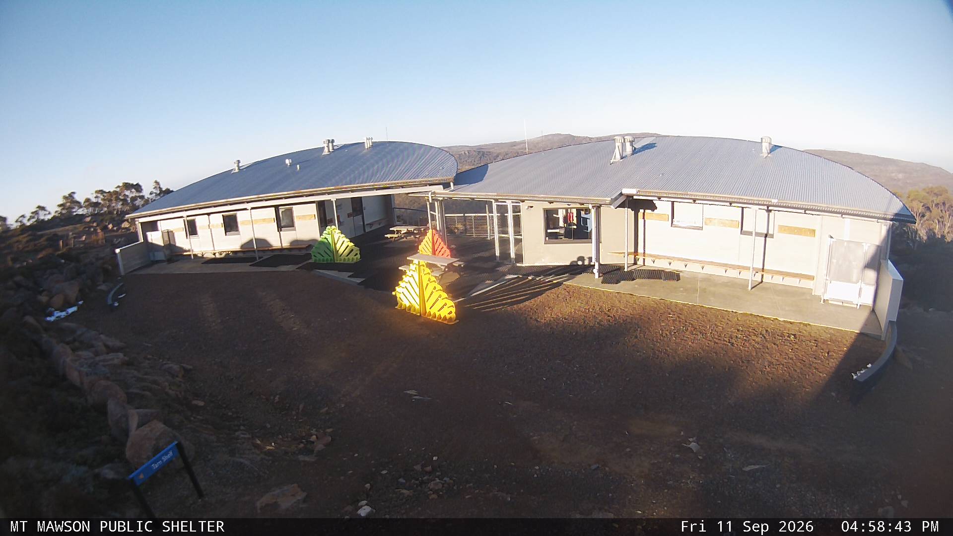 Mt Mawson Public Shelter snow cam captured at 11 September 2026 at 5:11 pm AEST