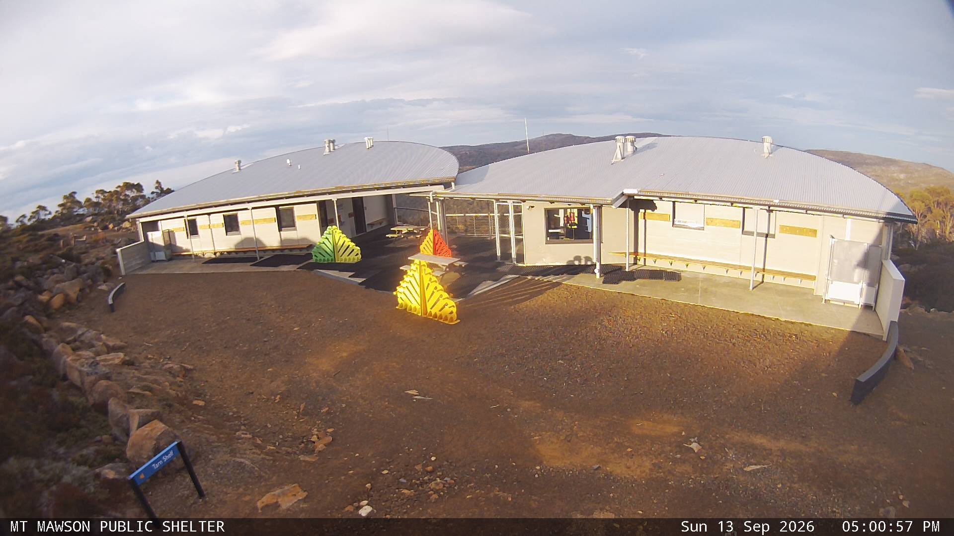 Mt Mawson Public Shelter snow cam captured at 13 September 2026 at 5:11 pm AEST
