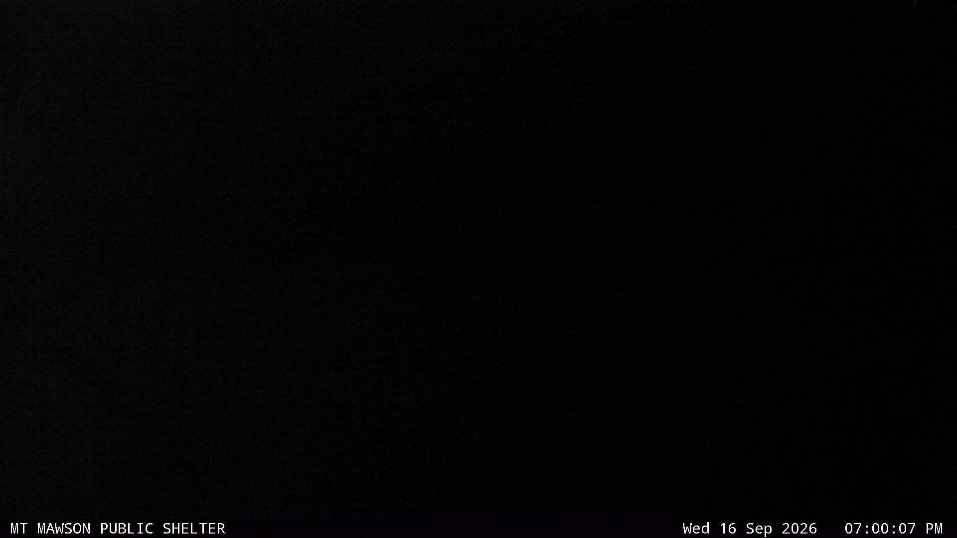 Mt Mawson Public Shelter snow cam captured at 16 September 2026 at 7:13 pm AEST