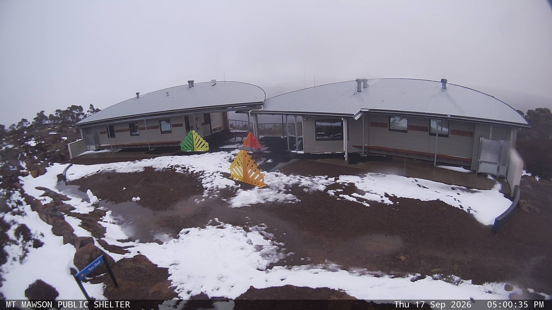 Mt Mawson Public Shelter snow cam captured at 17 September 2026 at 5:03 pm AEST