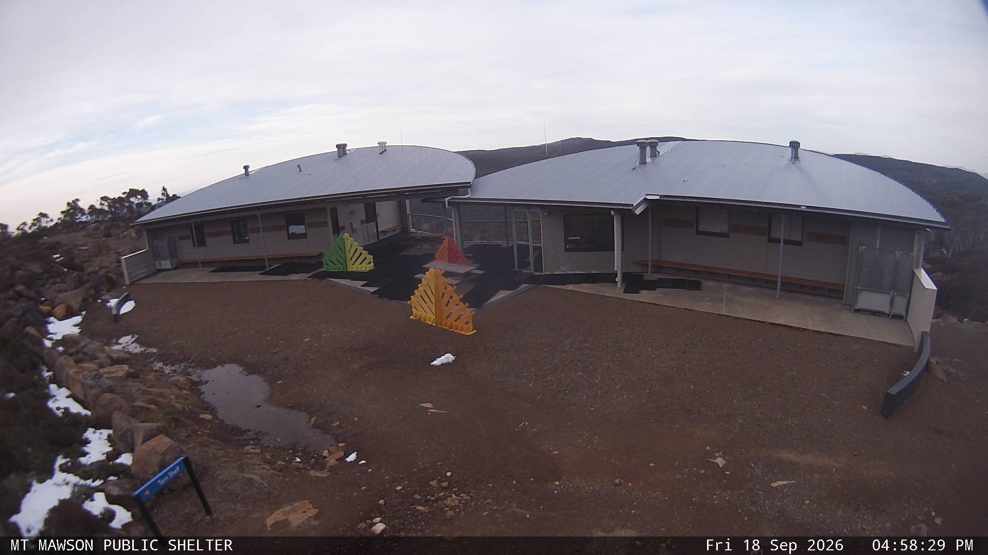 Mt Mawson Public Shelter snow cam captured at 18 September 2026 at 5:03 pm AEST