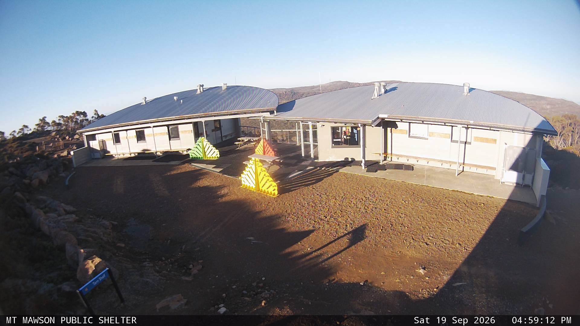 Mt Mawson Public Shelter snow cam captured at 19 September 2026 at 5:03 pm AEST