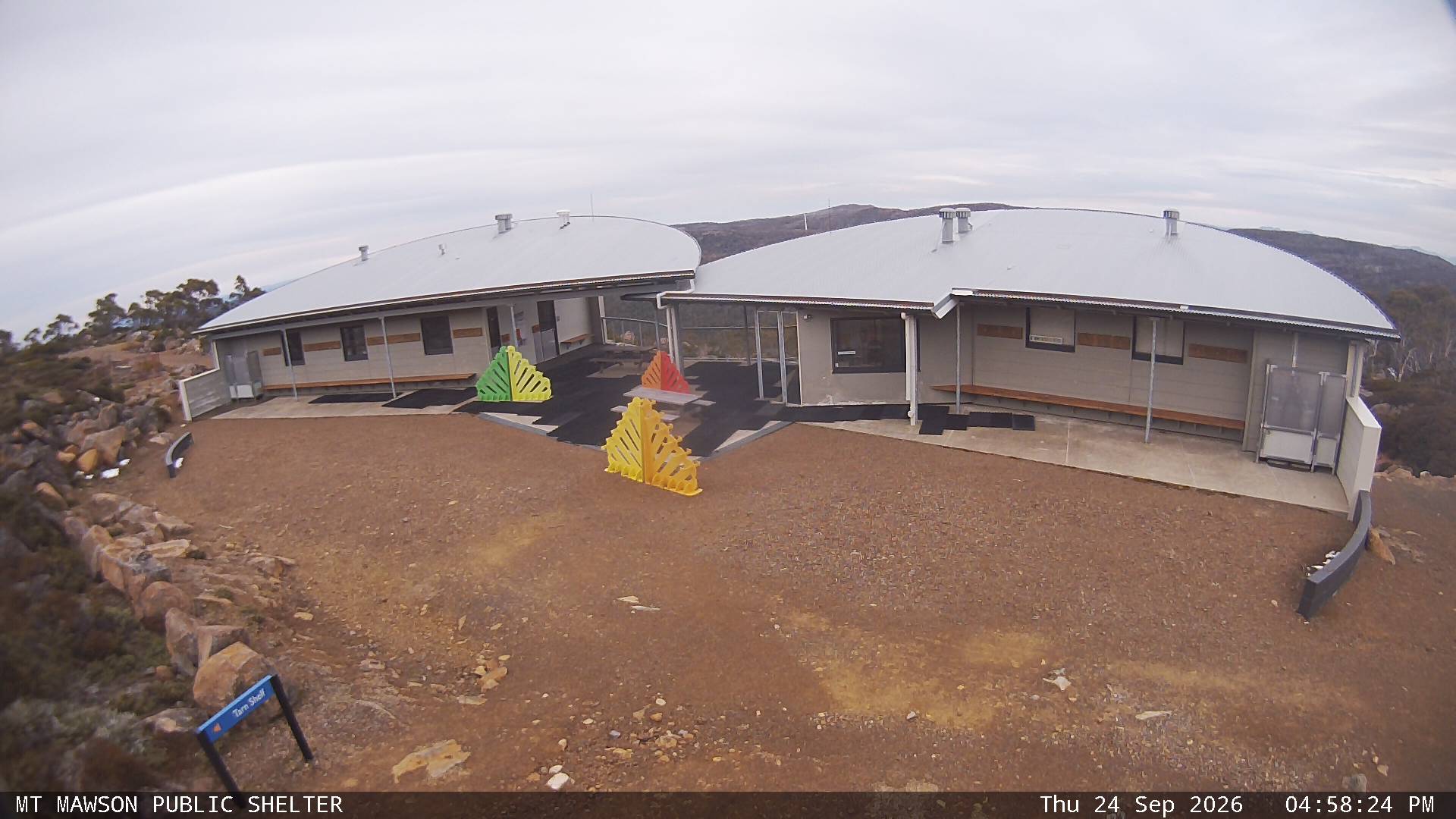 Mt Mawson Public Shelter snow cam captured at 24 September 2026 at 5:13 pm AEST