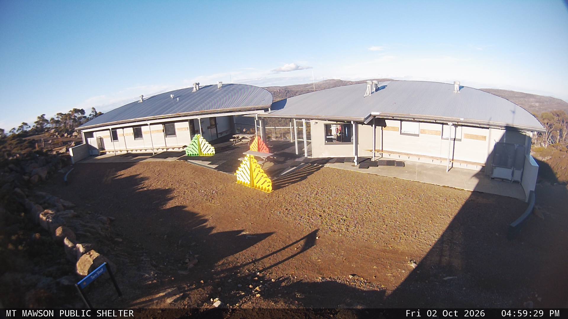 Mt Mawson Public Shelter snow cam captured at 2 October 2026 at 5:03 pm AEST