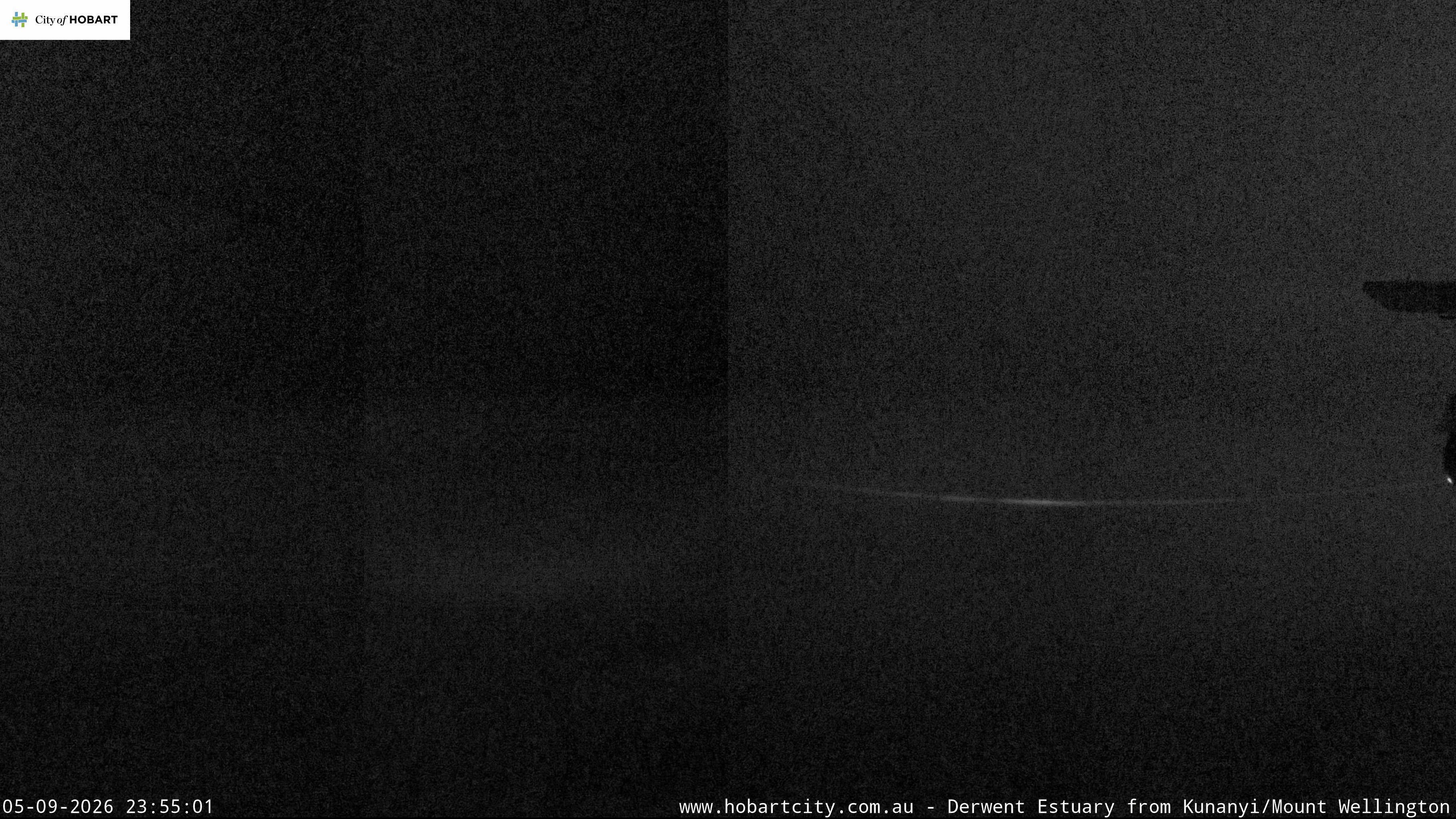 kunanyi / Mt Wellington Hobart and Derwent Estuary snow cam captured at 5 September 2026 at 11:55 pm AEST