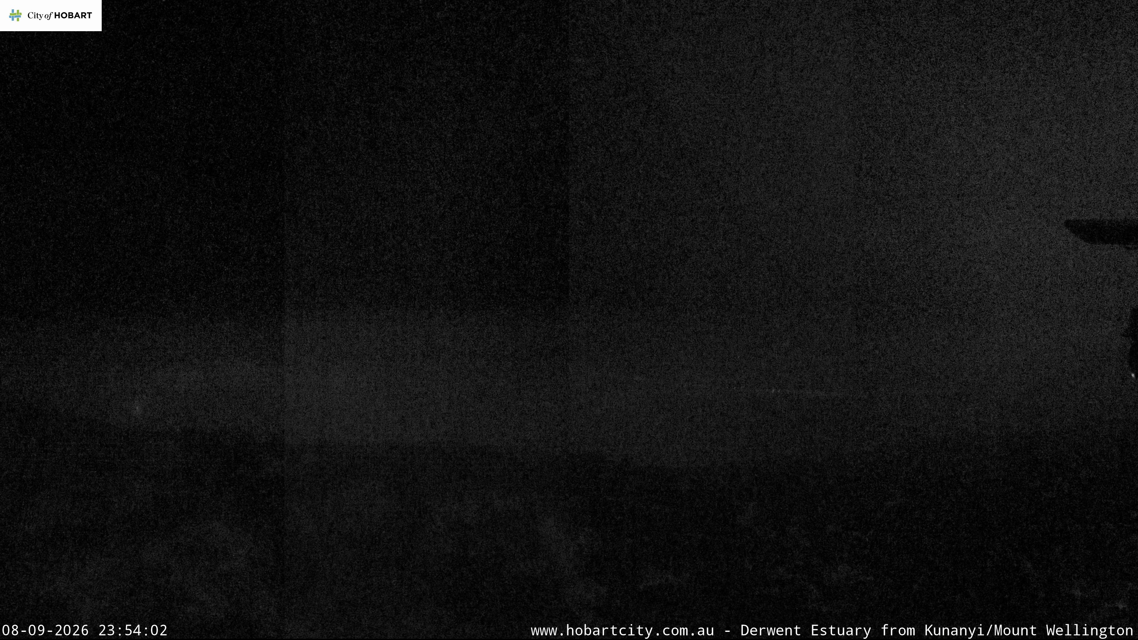kunanyi / Mt Wellington Hobart and Derwent Estuary snow cam captured at 8 September 2026 at 11:54 pm AEST