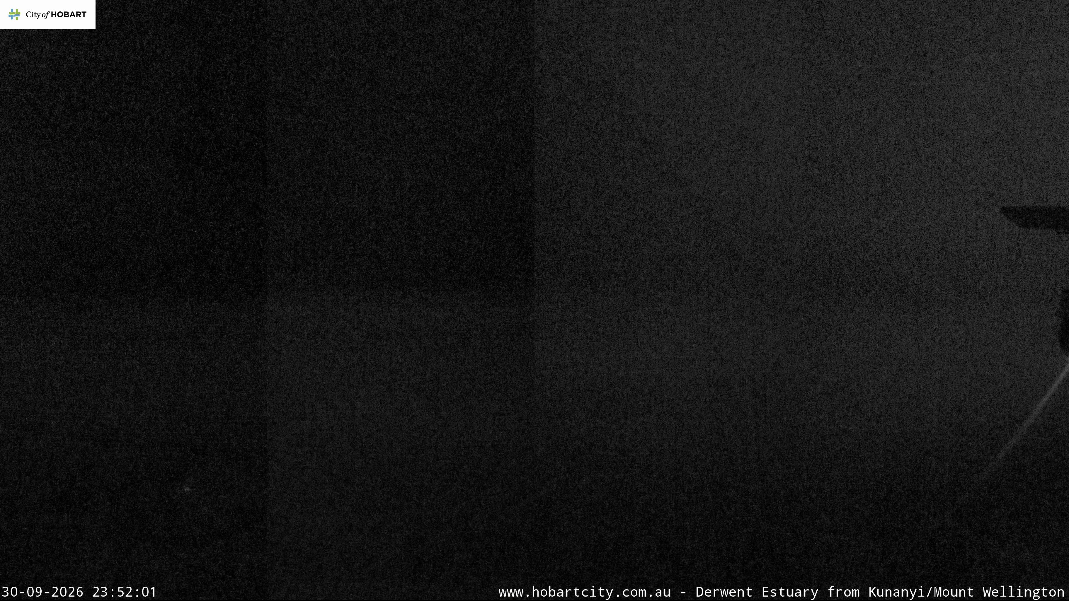 kunanyi / Mt Wellington Hobart and Derwent Estuary snow cam captured at 30 September 2026 at 11:52 pm AEST