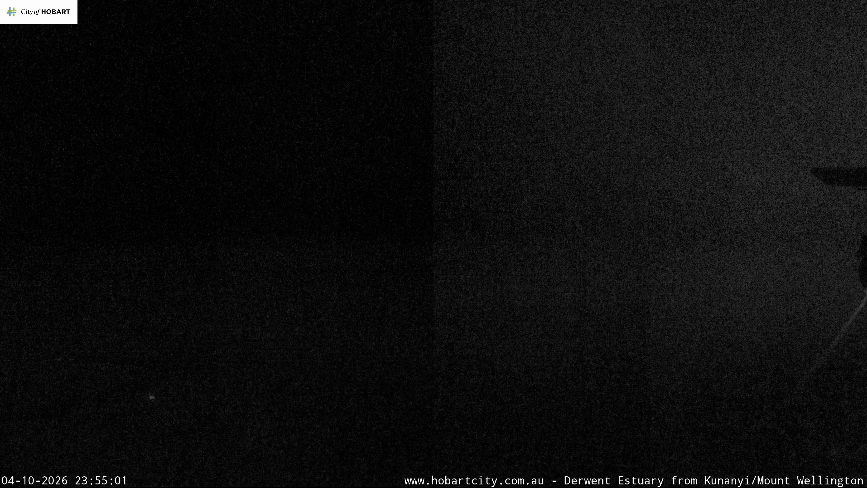kunanyi / Mt Wellington Hobart and Derwent Estuary snow cam captured at 4 October 2026 at 11:55 pm AEDT