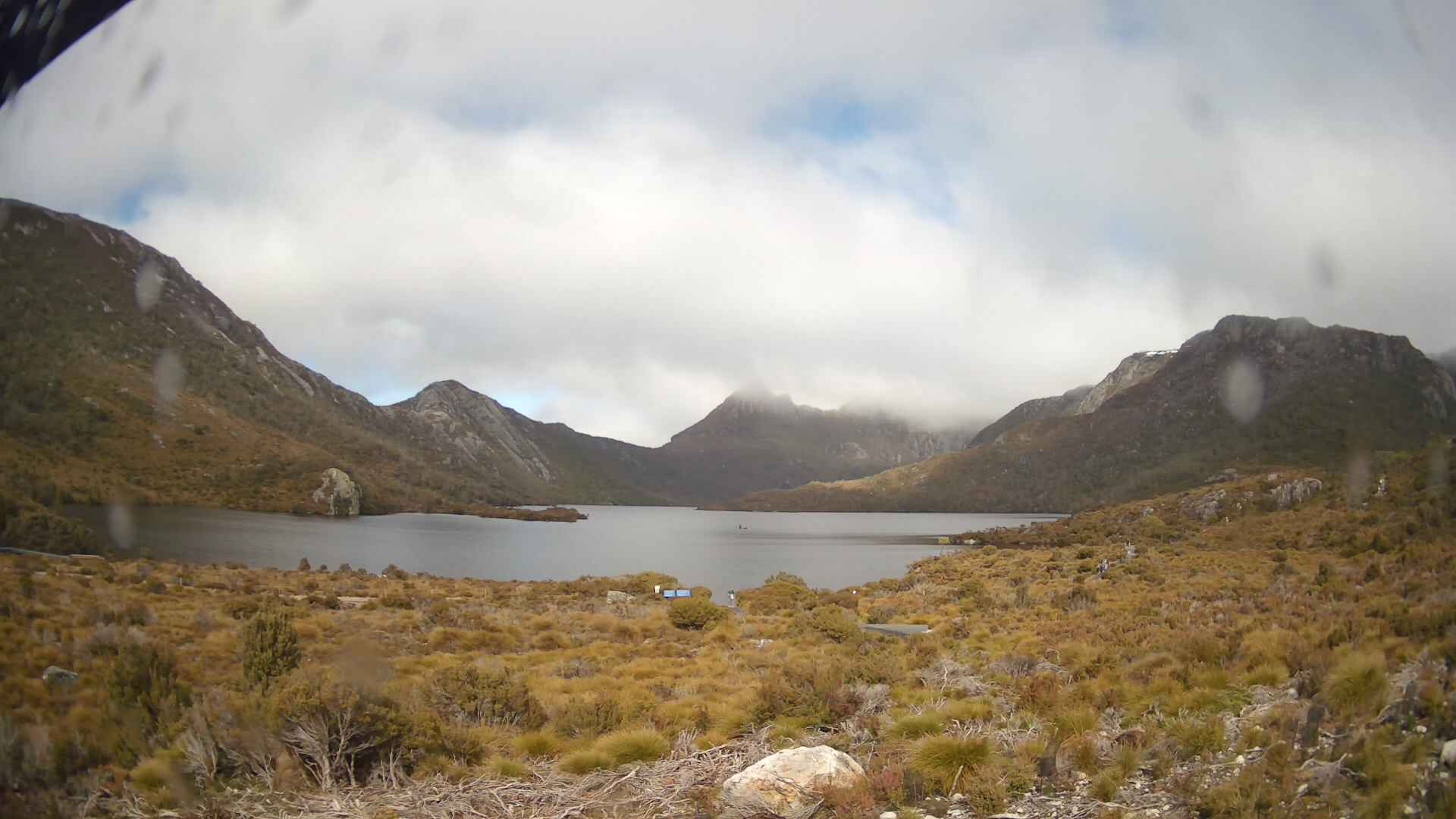 Cradle Mountain Dove Lake Carpark snow cam captured at 23 August 2026 at 12:11 pm AEST
