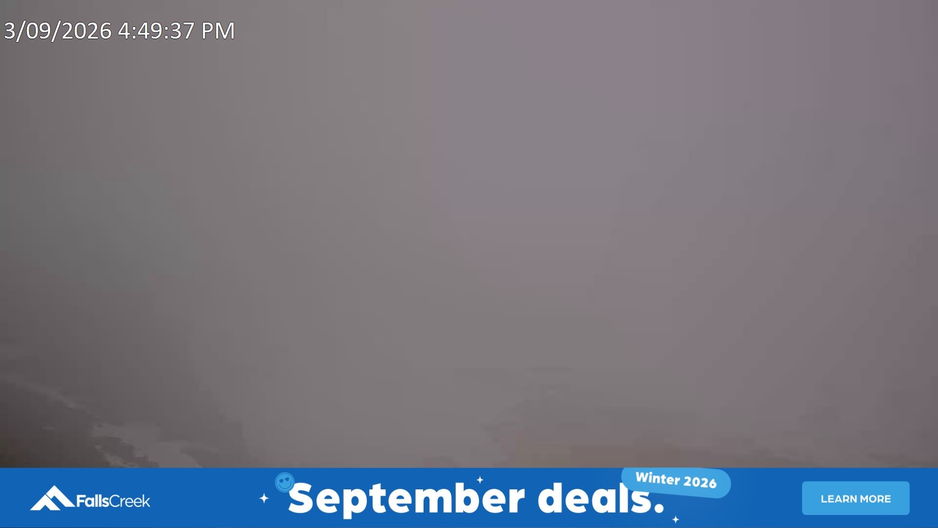 Falls Creek Scott Chair (Top) snow cam captured at 3 September 2026 at 4:56 pm AEST