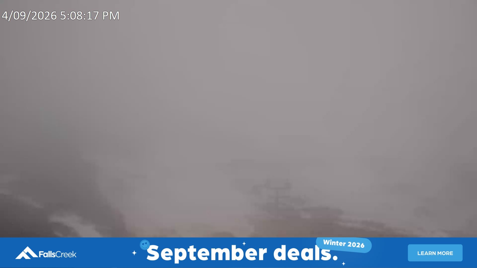 Falls Creek Scott Chair (Top) snow cam captured at 4 September 2026 at 5:18 pm AEST