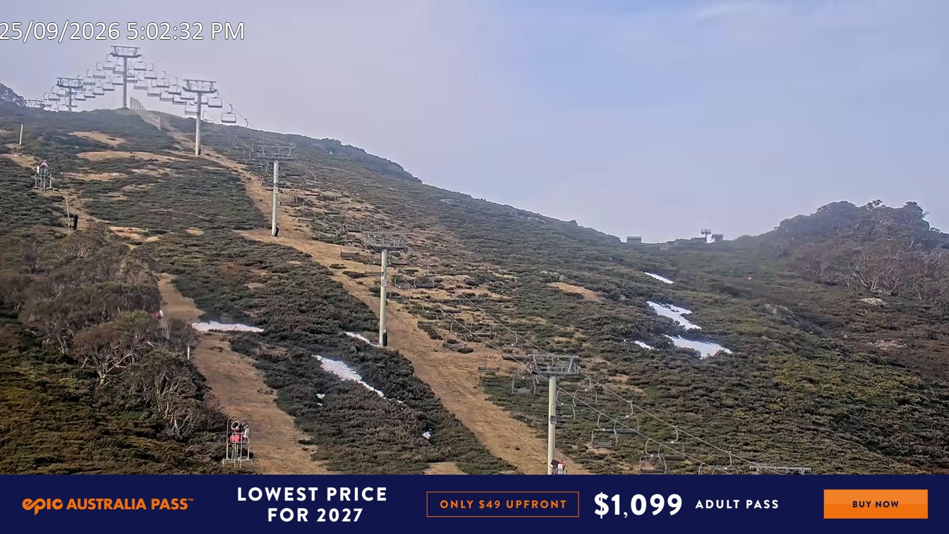 Falls Creek Scott Chair (Top) snow cam captured at 25 September 2026 at 5:11 pm AEST