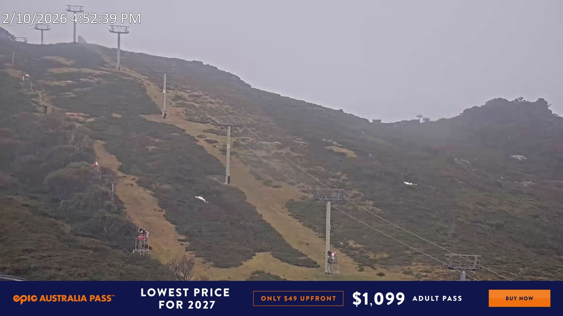 Falls Creek Scott Chair (Top) snow cam captured at 2 October 2026 at 5:04 pm AEST