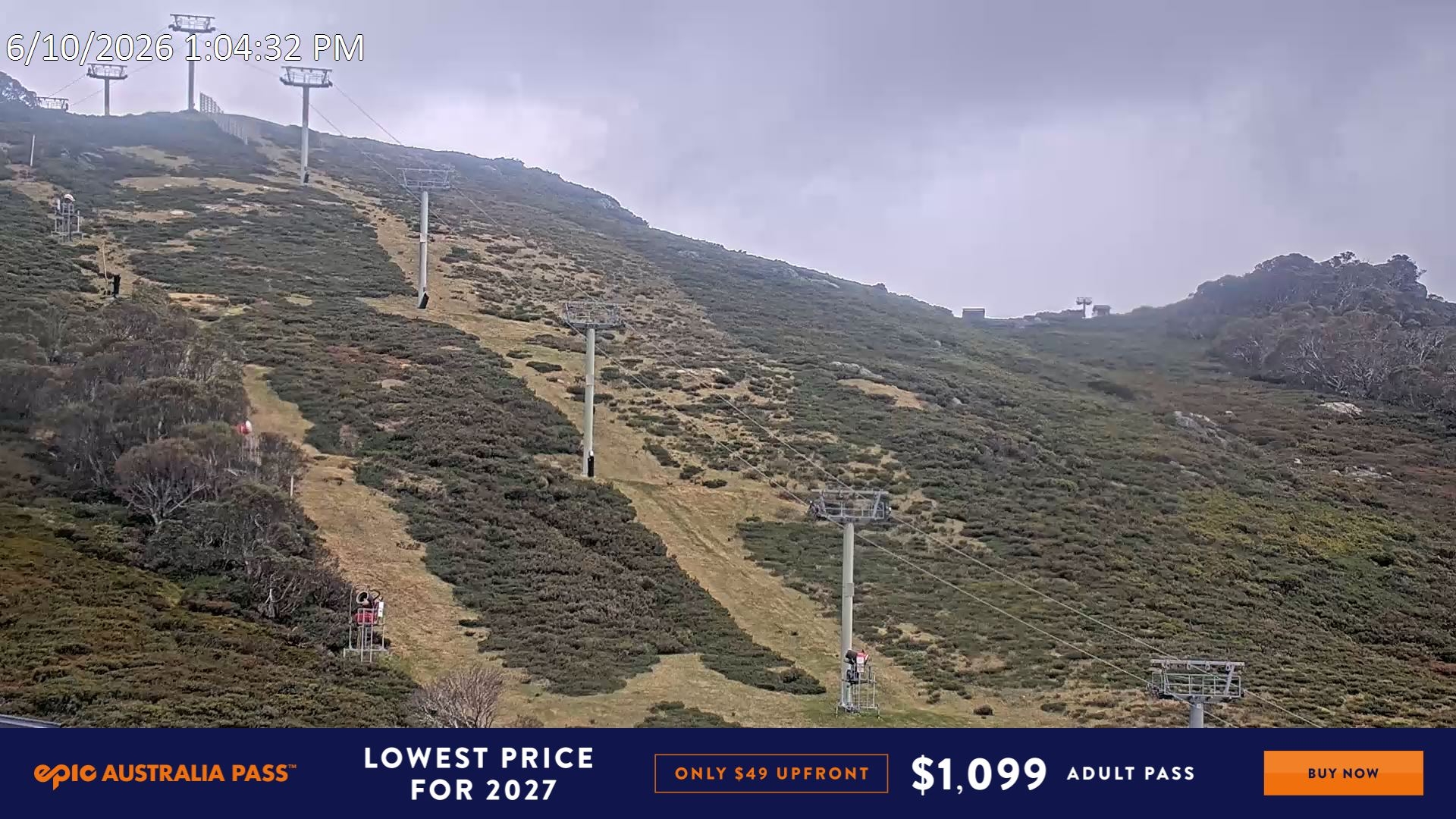 Falls Creek Scott Chair (Top) snow cam captured at 6 October 2026 at 1:10 pm AEDT