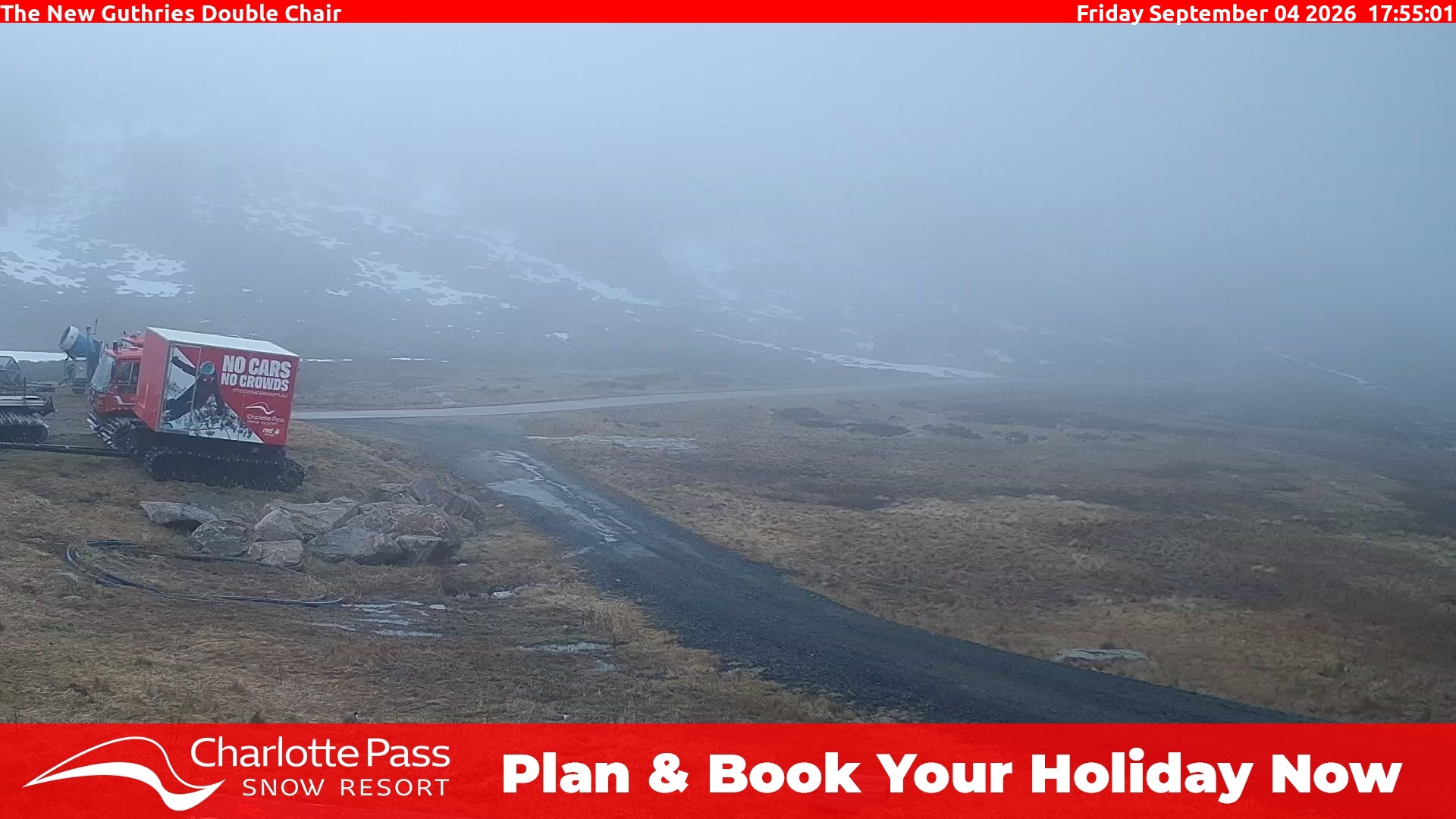 Charlotte Pass Guthries Double Chair snow cam captured at 4 September 2026 at 6:04 pm AEST