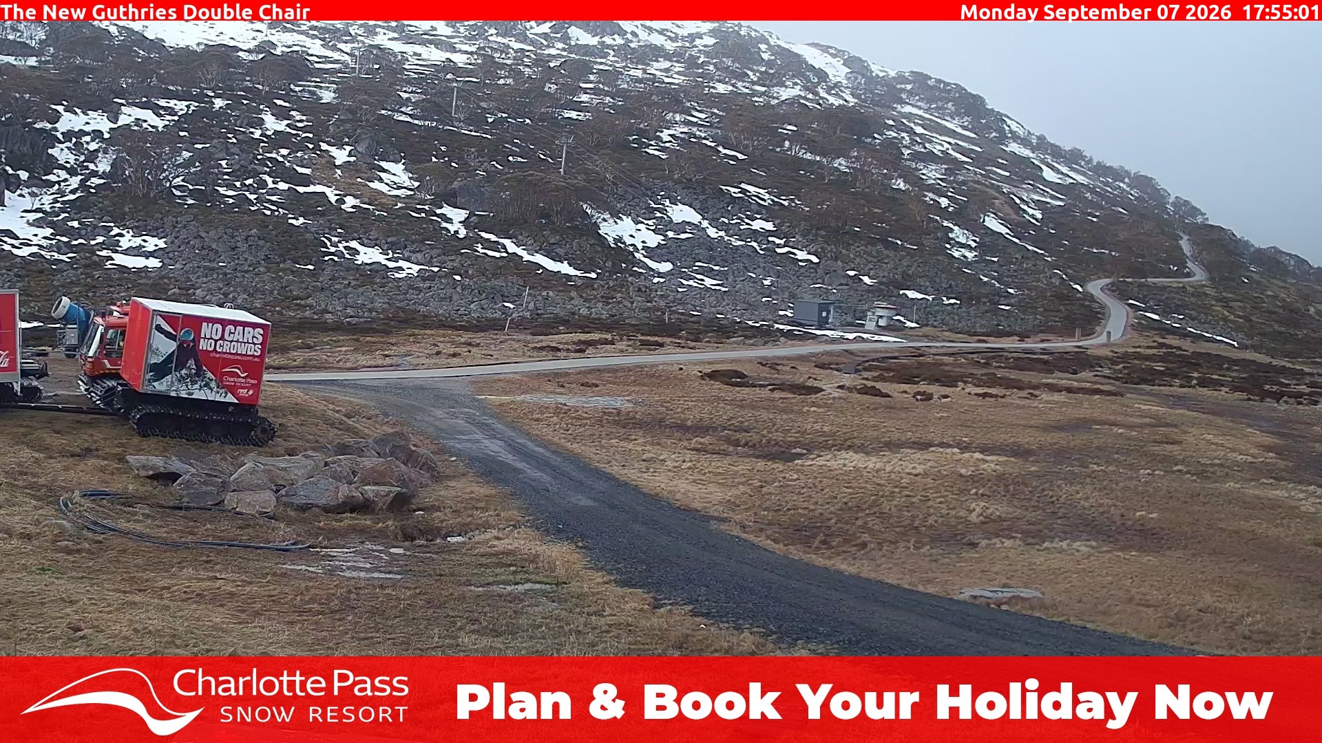 Charlotte Pass Guthries Double Chair snow cam captured at 7 September 2026 at 5:58 pm AEST