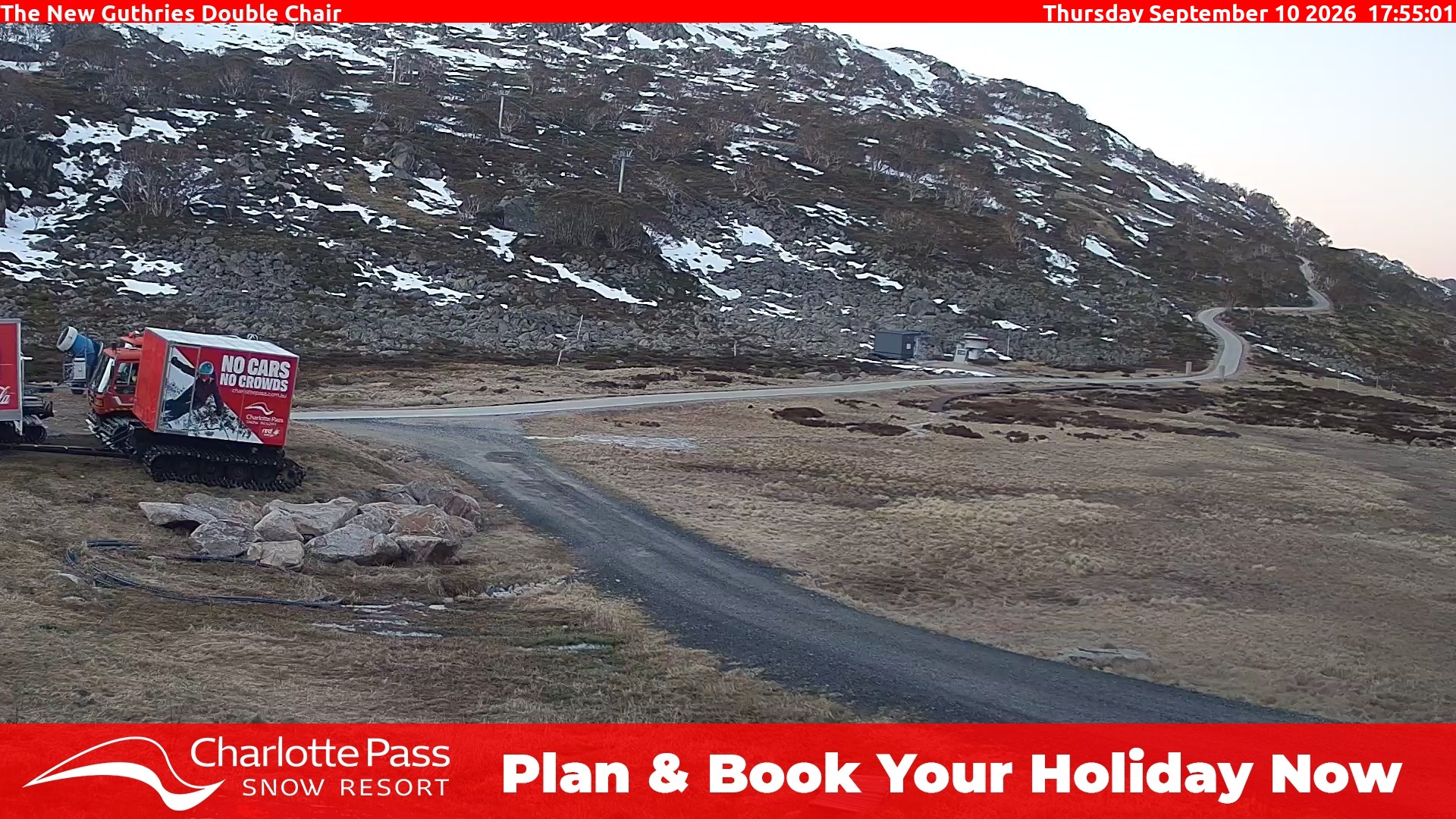 Charlotte Pass Guthries Double Chair snow cam captured at 10 September 2026 at 6:04 pm AEST