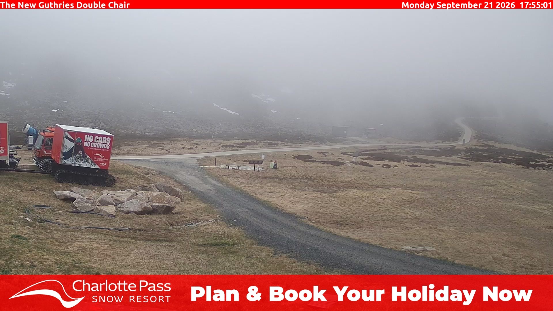 Charlotte Pass Guthries Double Chair snow cam captured at 21 September 2026 at 5:59 pm AEST