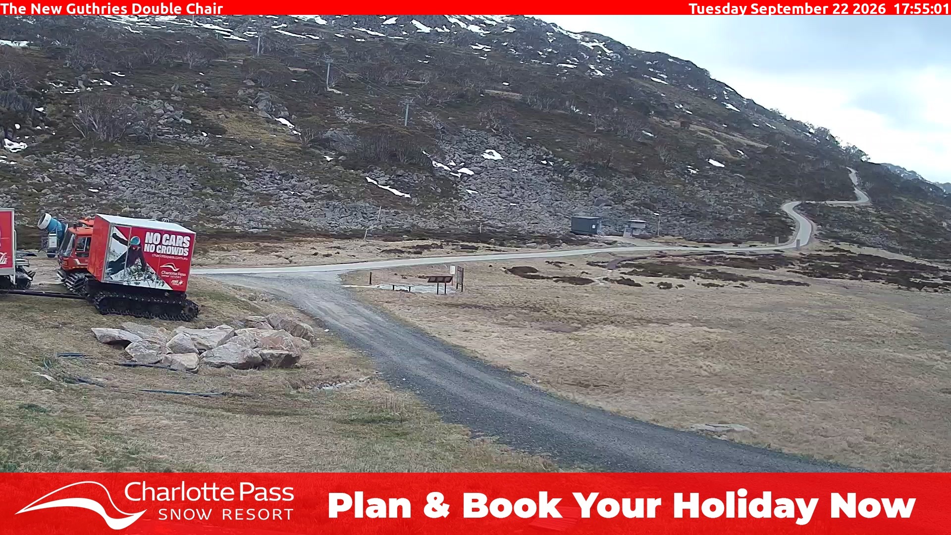 Charlotte Pass Guthries Double Chair snow cam captured at 22 September 2026 at 6:05 pm AEST