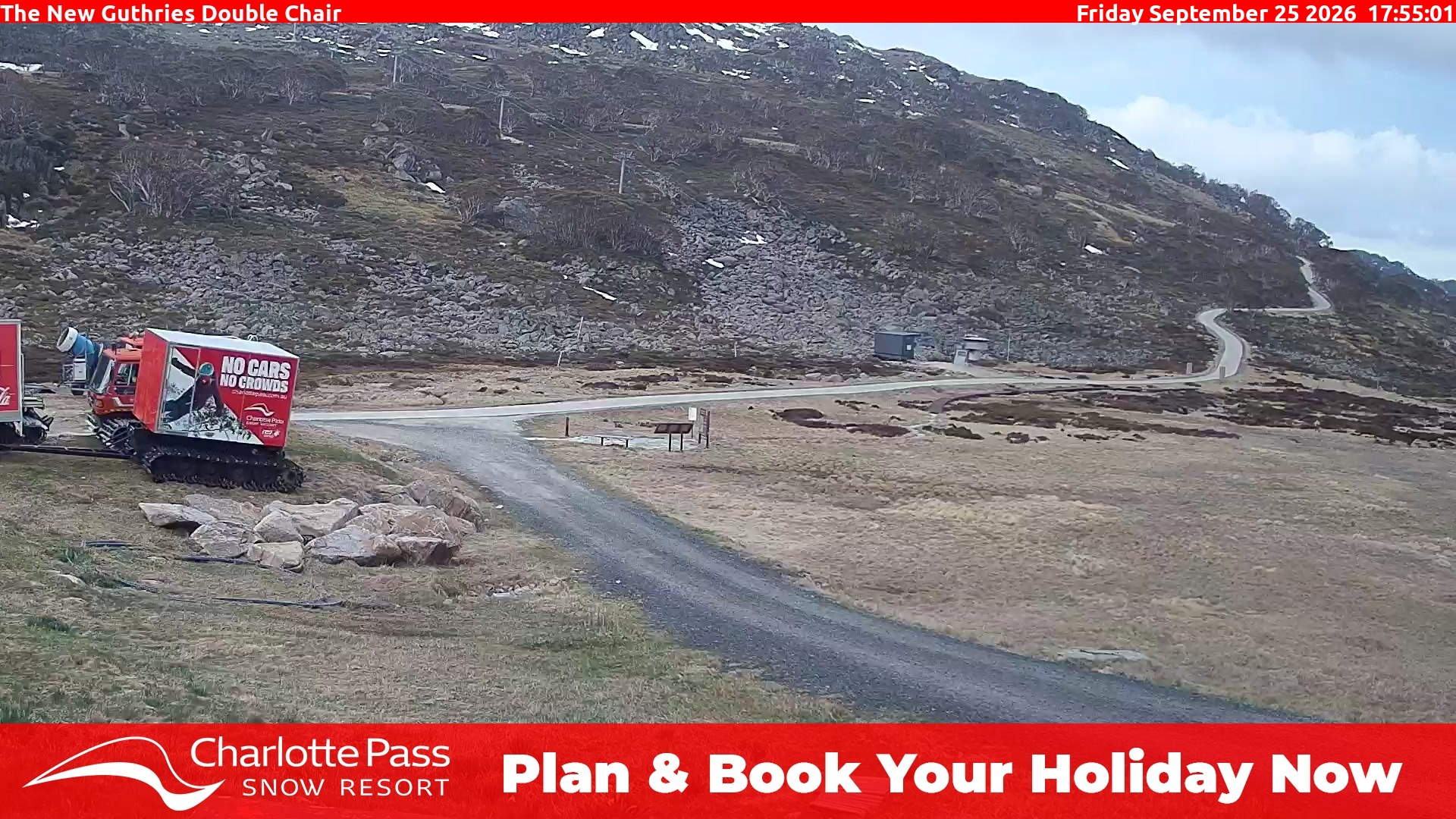 Charlotte Pass Guthries Double Chair snow cam captured at 25 September 2026 at 5:59 pm AEST